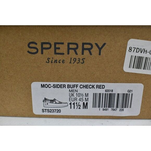 Sperry Mens Size 11.5 Moc Sider Buffalo Check Plaid Red Wool Blend Slip On Shoes main image 5